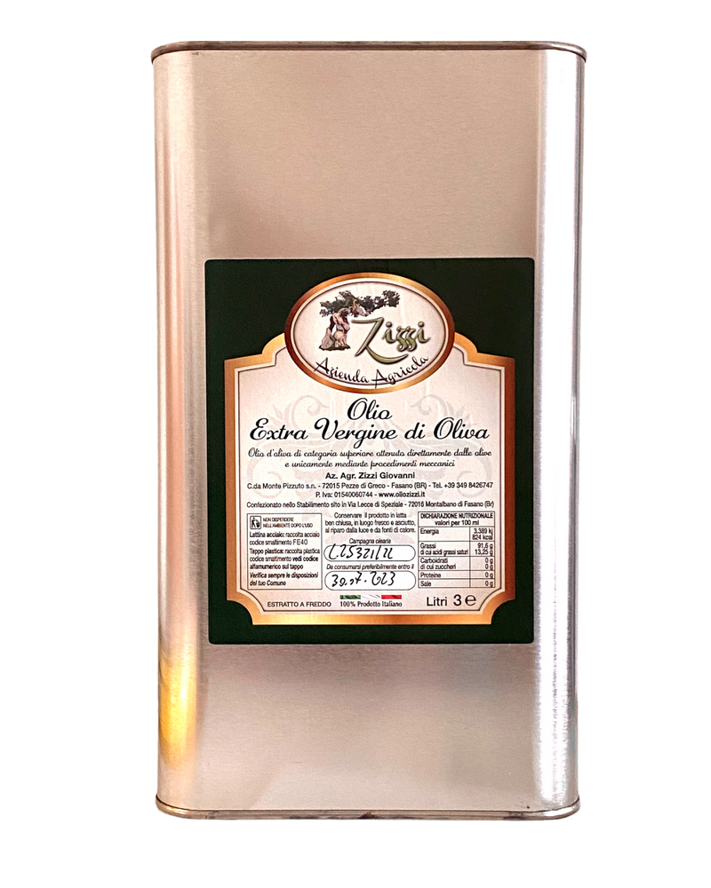 Olivenöl, Olio di Oliva Extra Vergine "ZIZZI" - REINSORTIG AUS CORATINA OLIVEN - 3 Liter Kanister